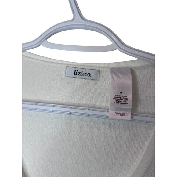 Liz & Co. white ruched shoulders short sleeves button front cardigan size M - Picture 6 of 6